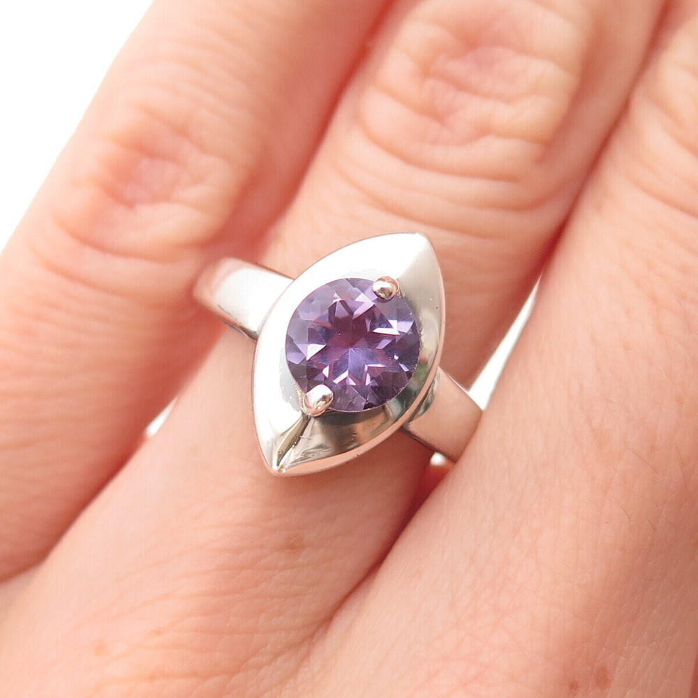 Chuck Clemency 925 Sterling Silver Vintage Real Amethyst Modernist Ring Size 6